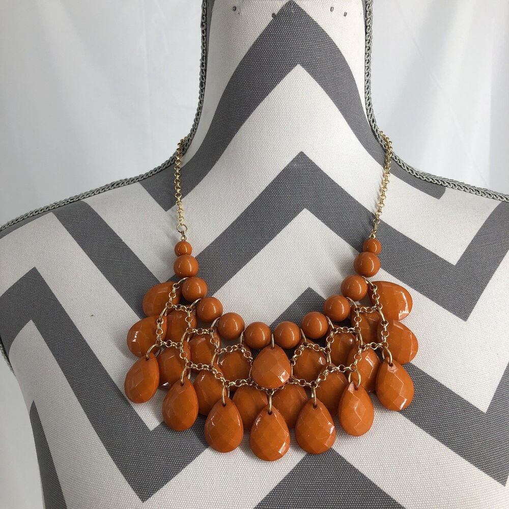 Riah Fashion Chunky Beaded Necklace Dangle Earrings Set Orange